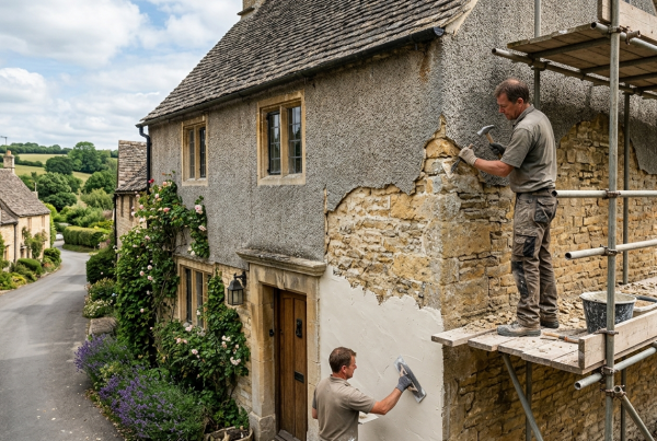 Pebbledash Removal and Lime Render Replacement in Gloucestershire