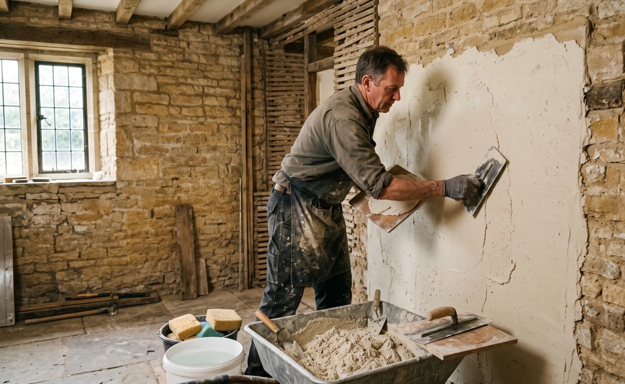How much does lime plastering cost per square metre in the Cotswolds?